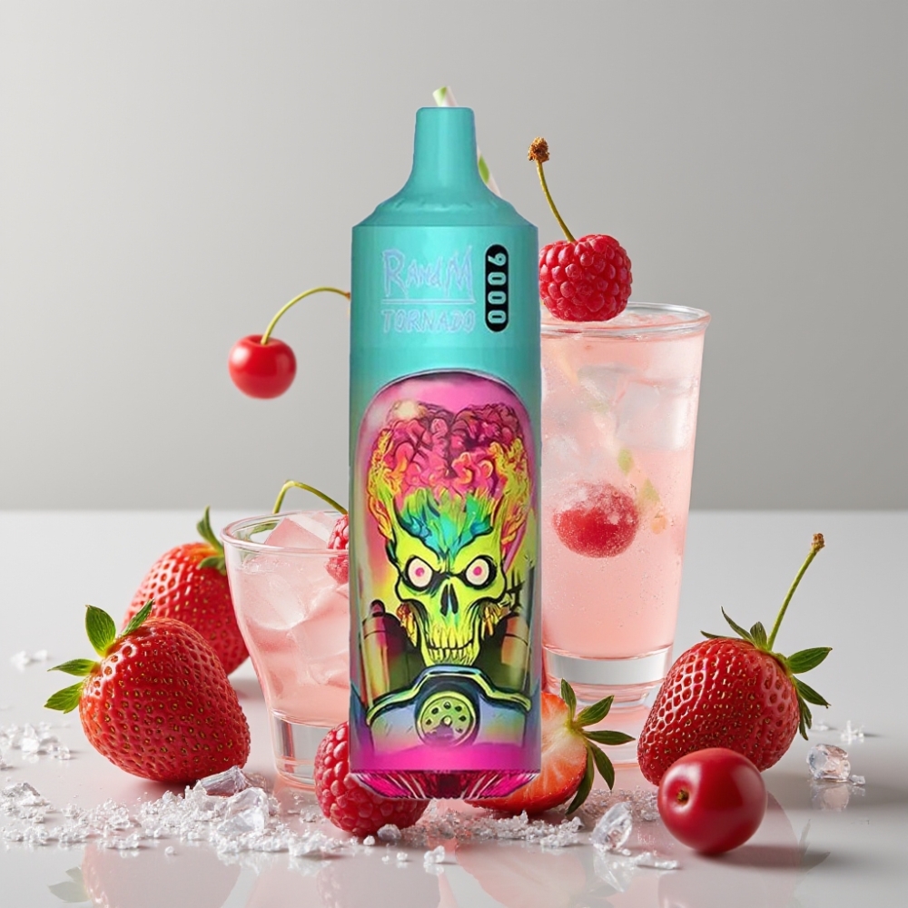 RandM Tornado 9000 Puffs 18mL Mesh Coil RGB Display Strawberry Raspberry Cherry Ice