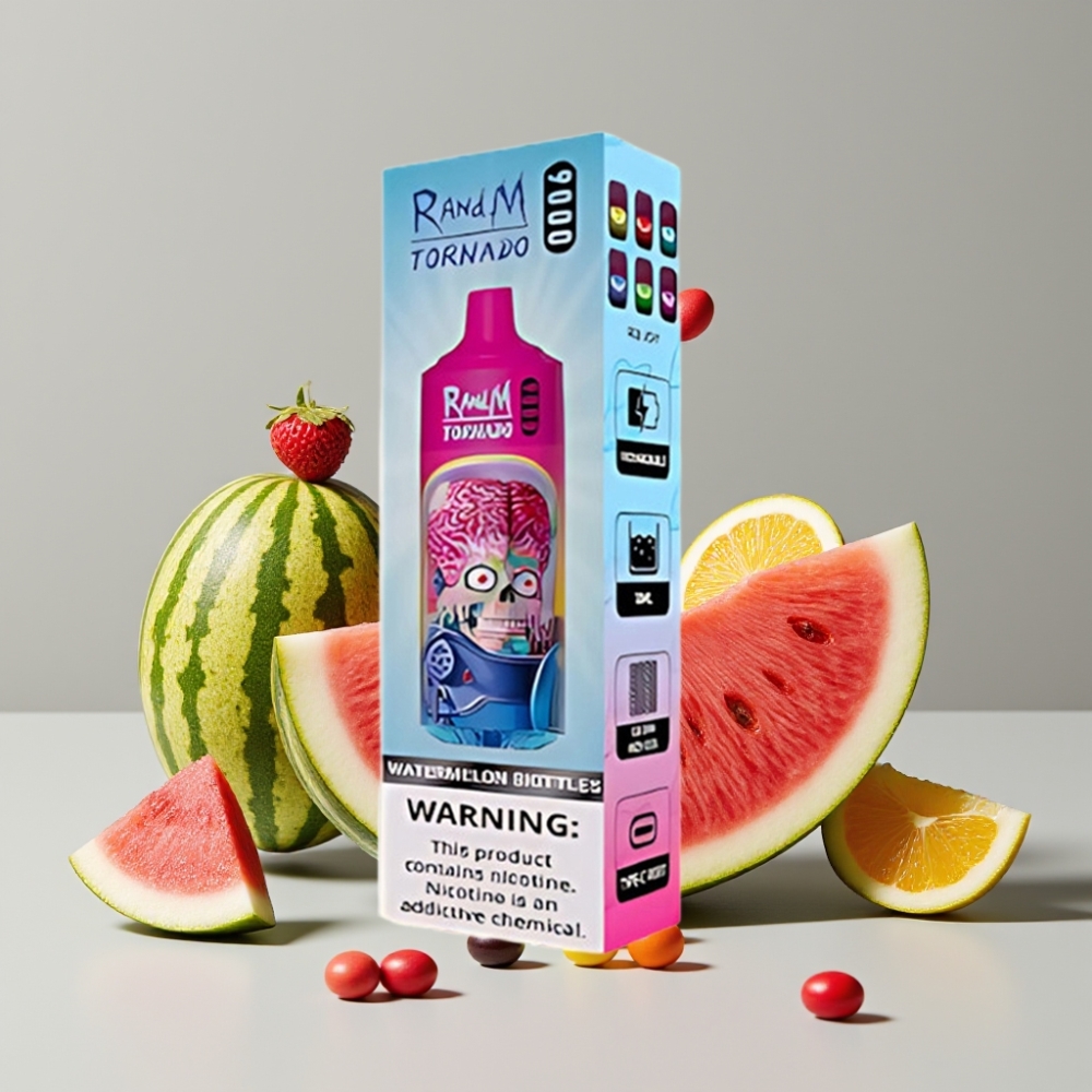 RandM Tornado 9000 Puffs 18mL Mesh Coil RGB Display Watermelon Skittles