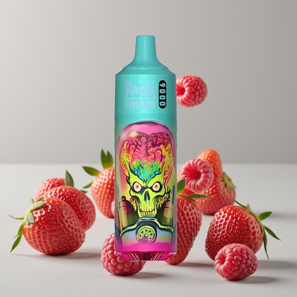 RandM Tornado 9000 Puffs 18mL Mesh Coil Strawberry Raspberry RGB Display