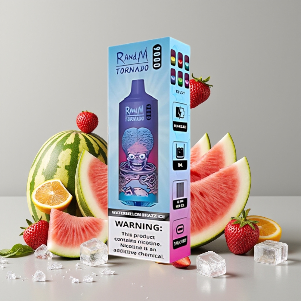 RandM Tornado 9000 Puffs 18mL Mesh Coil Watermelon Brazz Ice RGB Display
