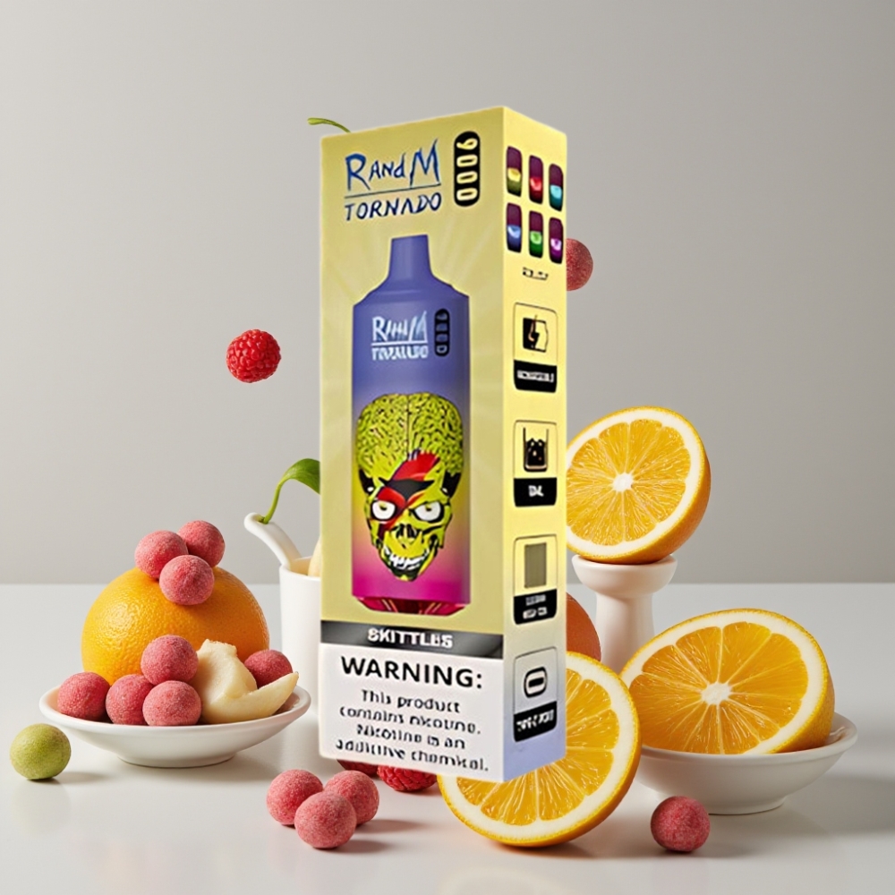RandM Tornado 9000 Puffs 18mL Skittles Mesh Coil RGB Display Disposable Vape