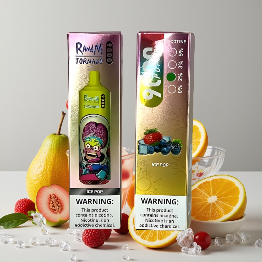 RandM Tornado 9000 Puffs Disposable Vape 18mL Mesh Coil RGB Display Ice Pop