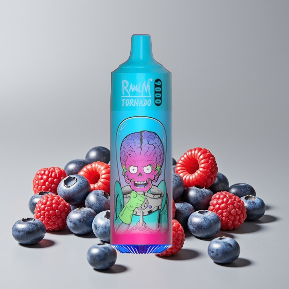 RandM Tornado 9000 Puffs Disposable Vape 850mAh 18mL Mesh Coil RGB Display Blueberry Raspberry