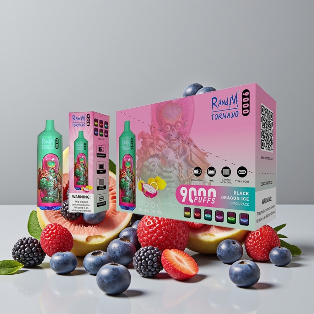 RandM Tornado 9000 Puffs Disposable Vape Blue Razz Kush 18mL Mesh Coil RGB Display