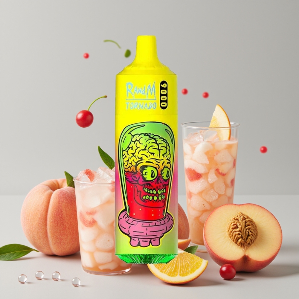 RandM Tornado 9000 Puffs Rechargeable 18mL Mesh Coil Summer Peach Ice