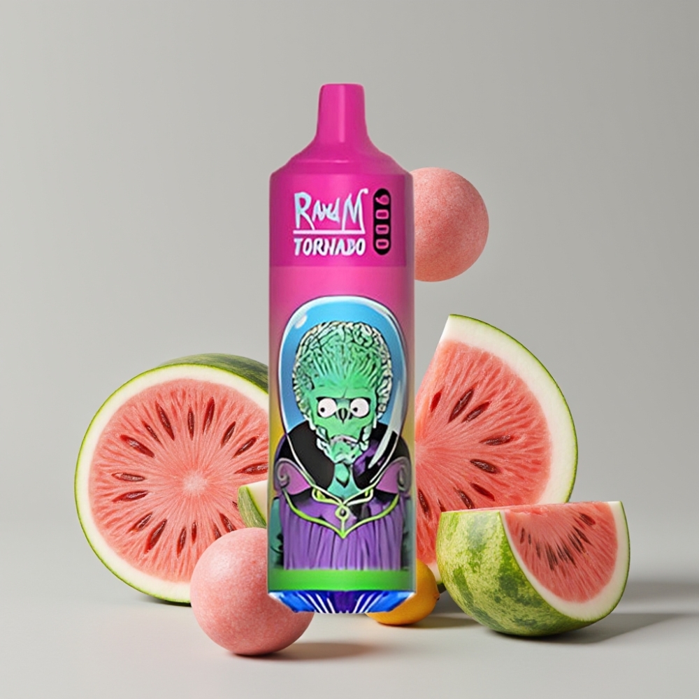 RandM Tornado 9000 Puffs Rechargeable 850mAh 18mL Mesh Coil RGB Display Watermelon Bubble Gum