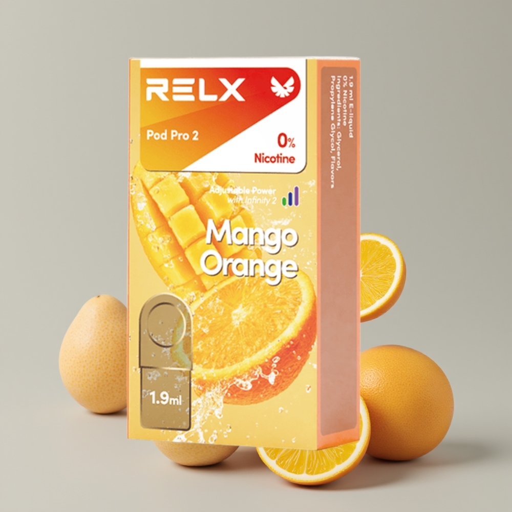 RELX Pod Pro 2 600 Puffs 0% Nicotine 1.9ml Mango Orange 3 Voltage Modes