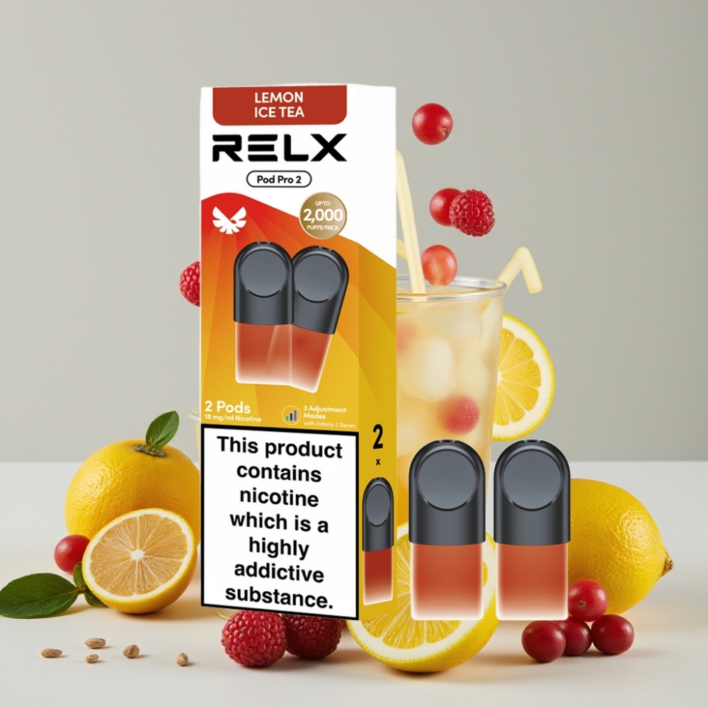 RELX Pod Pro 2 600 Puffs 1.8% Nicotine Tea-Lemon Ice Tea 1.9ml Pod 3 Voltage Modes