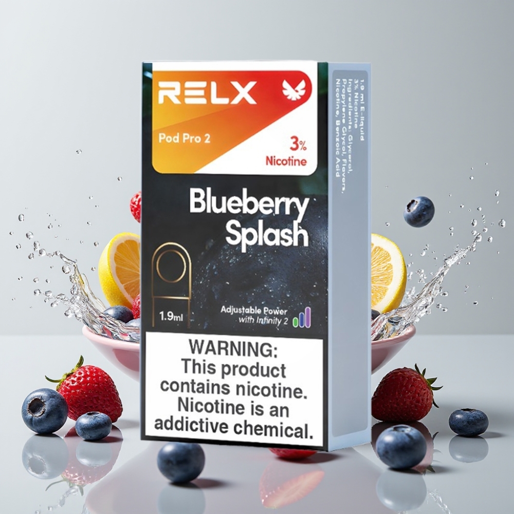 RELX Pod Pro 2 600 Puffs 3% Nicotine 1.9ml Blueberry Splash with 3 Voltage Modes