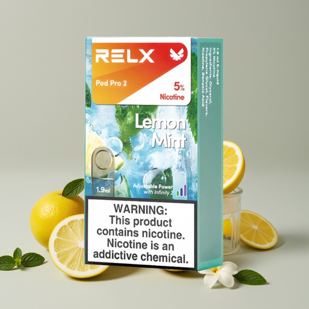 RELX Pod Pro 2 600 Puffs 5% Nicotine 1.9ml Lemon Mint 3 Voltage Modes