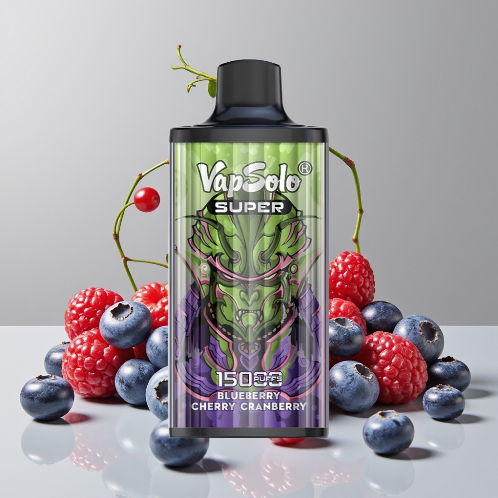 Vapsolo Super 15000 Puffs Disposable Vape 40ml 850mAh Type-C Blueberry Cherry Cranberry