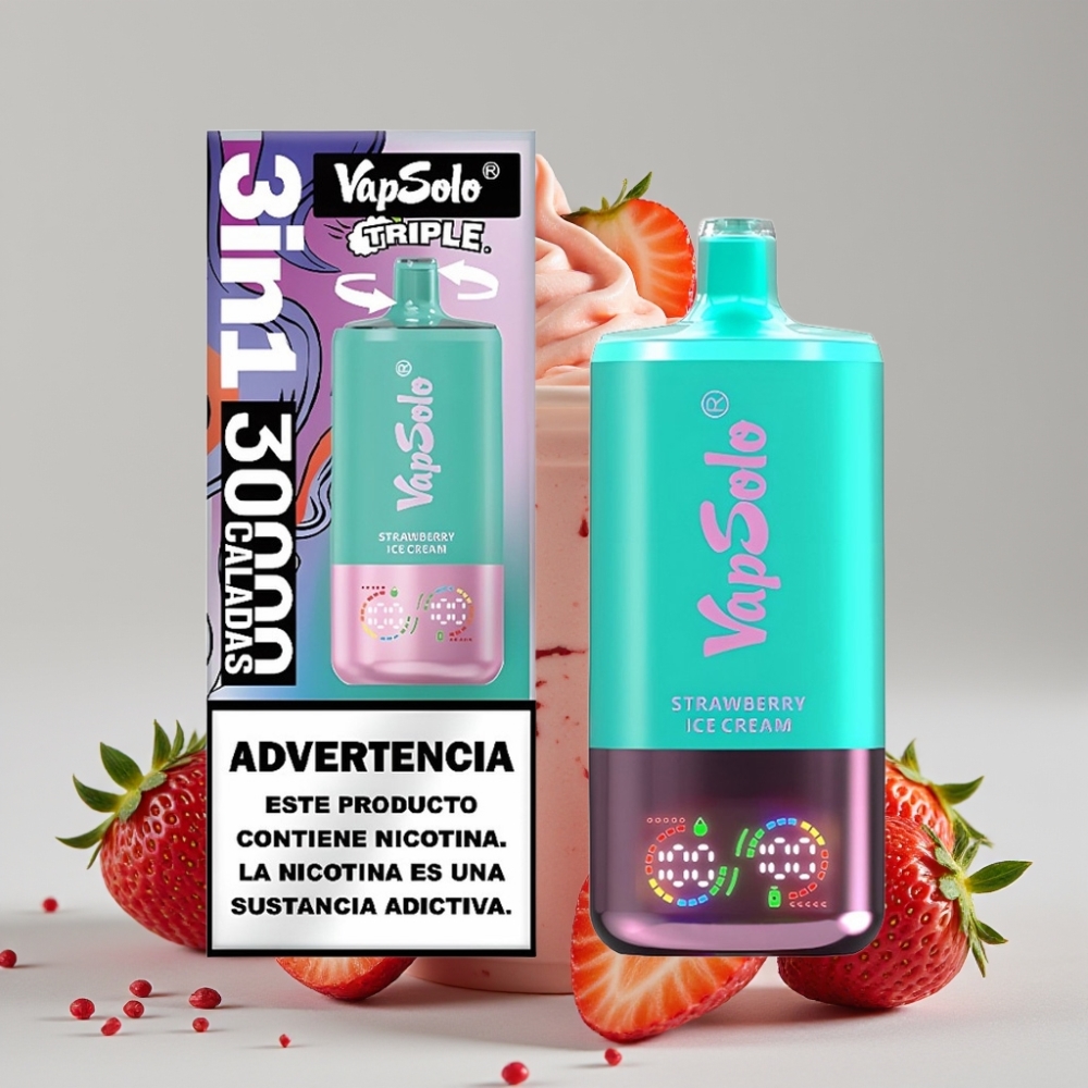 VapSolo Triple 30000 Puffs 40ml Strawberry Ice Cream Disposable Vape Type-C