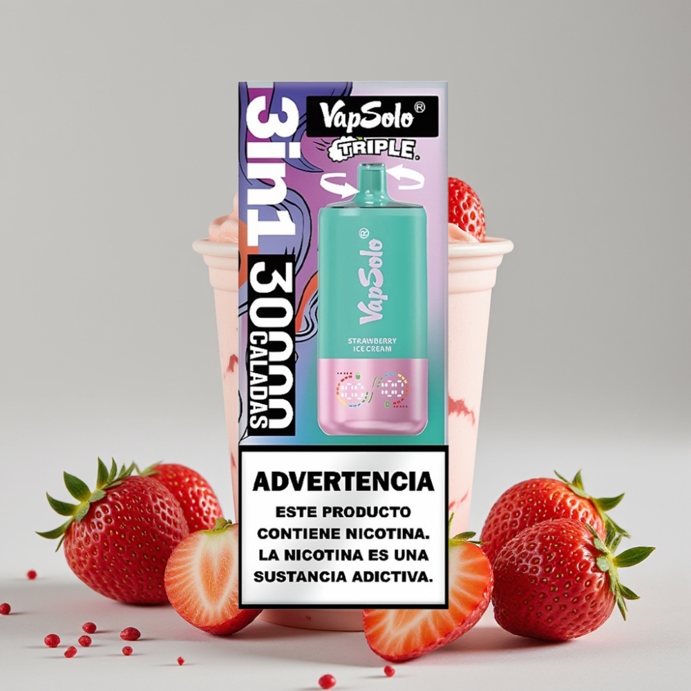 VapSolo Triple 30000 Puffs 40ml Strawberry Ice Cream Disposable Vape Type-C
