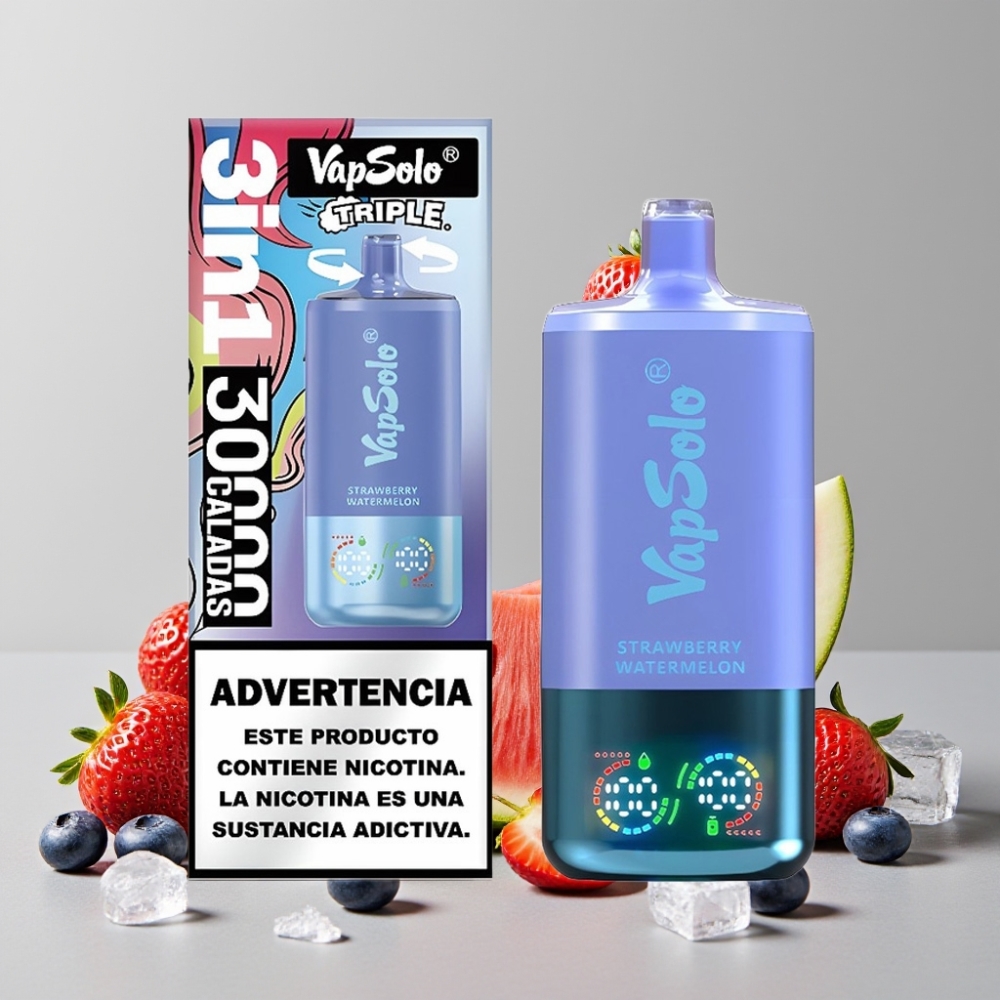 VapSolo Triple 30000 Puffs 40ml Strawberry Watermelon & Blueberry Ice Disposable Vape