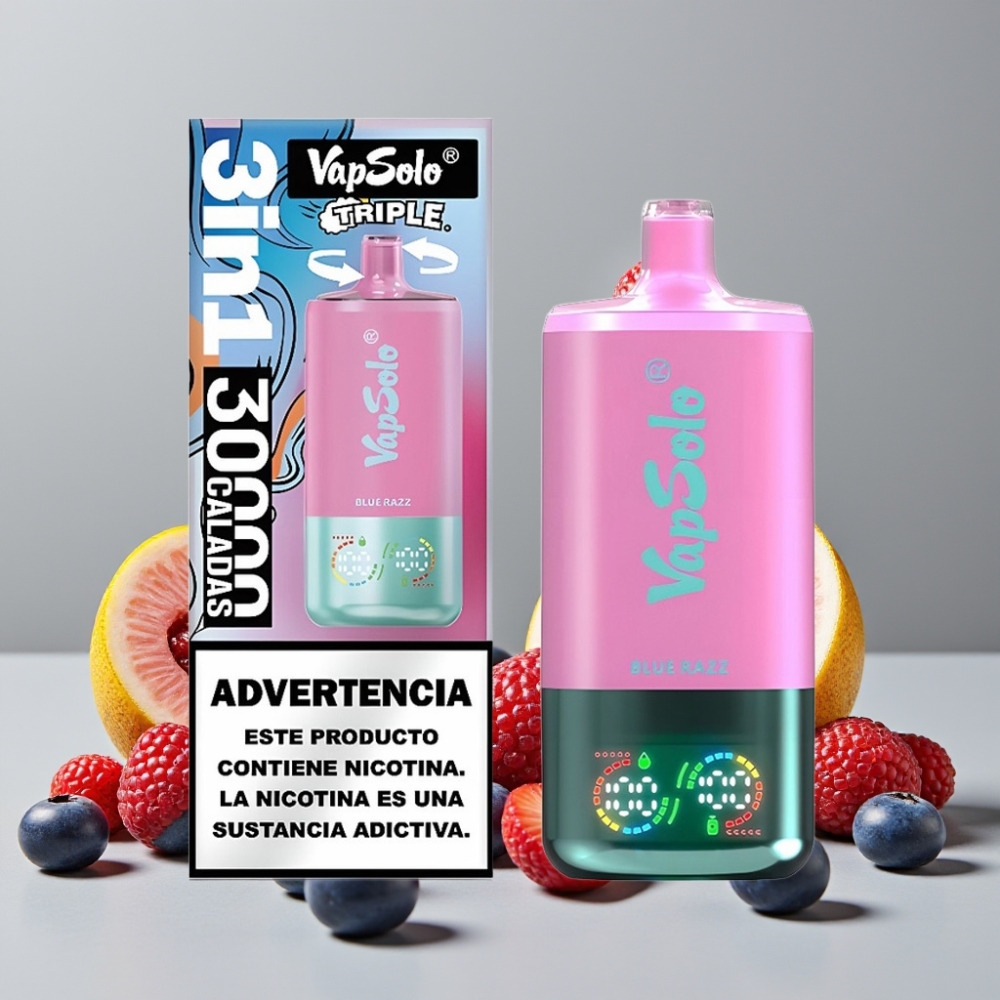 VapSolo Triple 30000 Puffs Disposable Vape 40ml Blue Razz Type-C