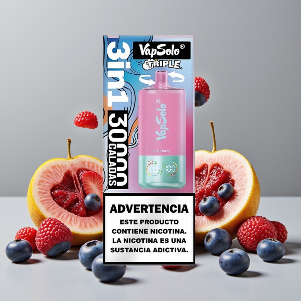 VapSolo Triple 30000 Puffs Disposable Vape 40ml Blue Razz Type-C