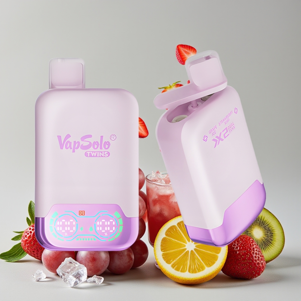 Vapsolo Twins 20000 Puffs 40ml Dual Tank Disposable Vape Grape Ice & Strawberry Kiwi 20mg/50mg Type-C