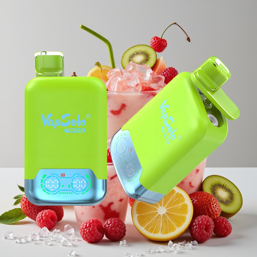 Vapsolo Twins 20000 Puffs 40ml Dual Tank Disposable Vape Strawberry Kiwi & Strawberry Raspberry Cherry Ice