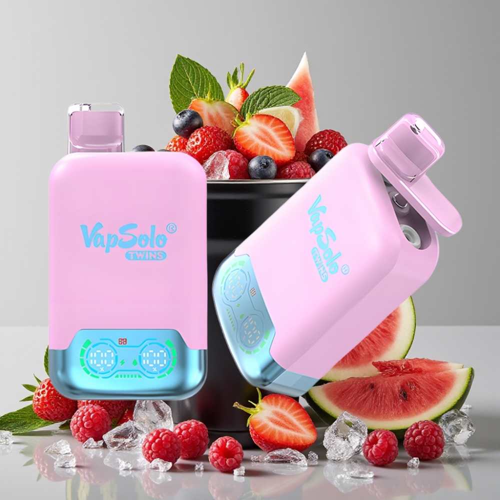 Vapsolo Twins 20000 Puffs Disposable Vape 40ml Black Ice Dragon Fruit Strawberry & Raspberry Watermelon