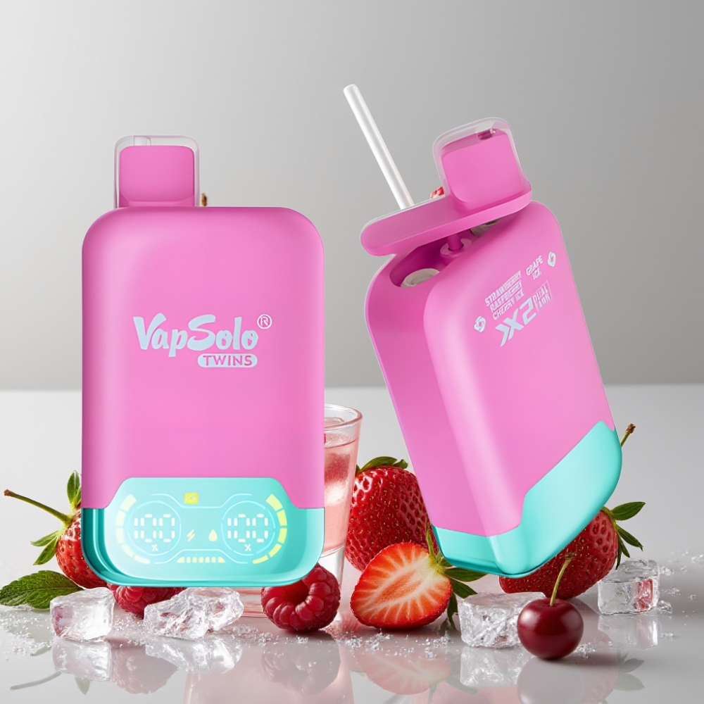 Vapsolo Twins 20000 Puffs Disposable Vape 40ml Dual Tank Type-C Strawberry Raspberry Cherry Ice & Grape Ice