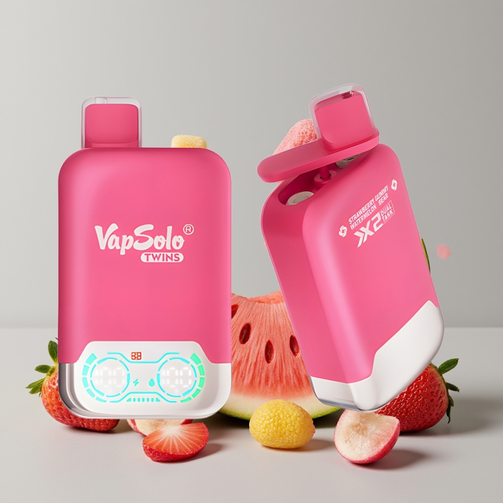 Vapsolo Twins 20000 Puffs Dual Tank Disposable Vape 40ml Type-C Strawberry Watermelon & Gummy Bear
