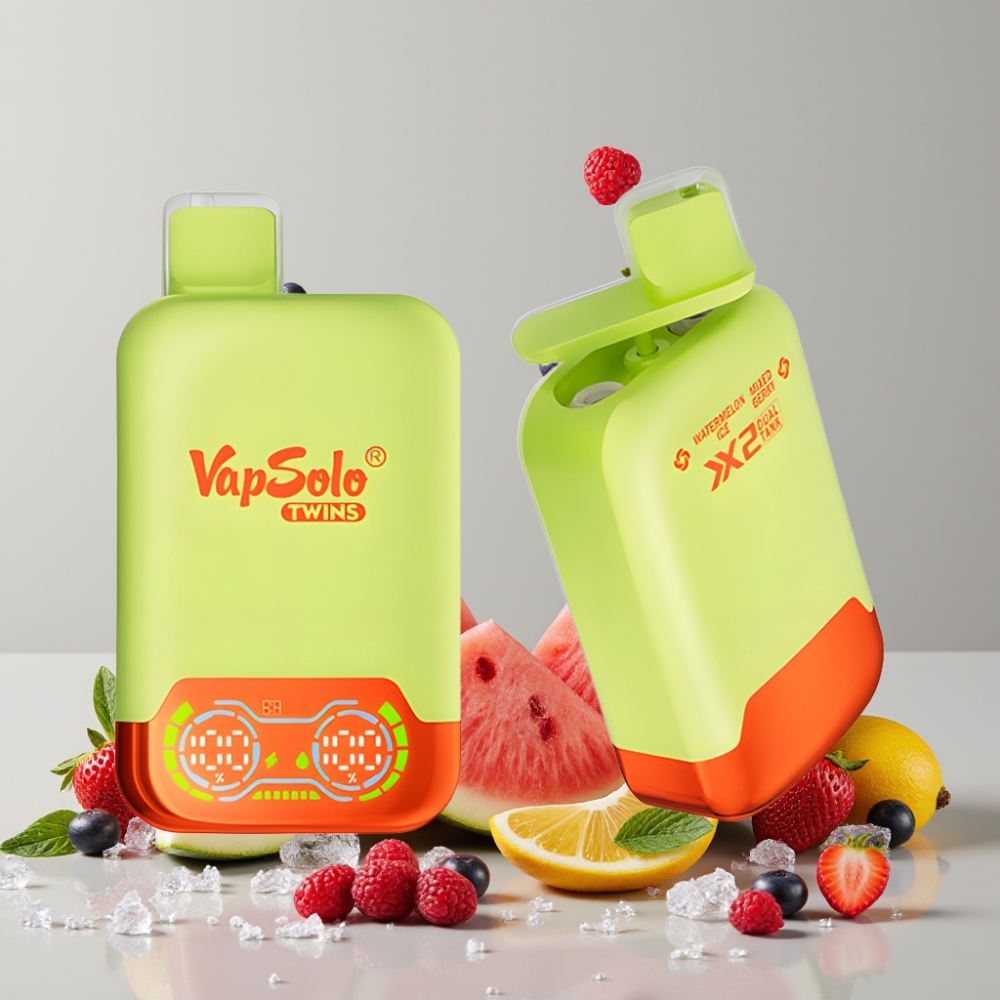 Vapsolo Twins 20000 Puffs Dual Tank Disposable Vape 40ml Watermelon Ice & Mixed Berry 20mg/50mg Type-C